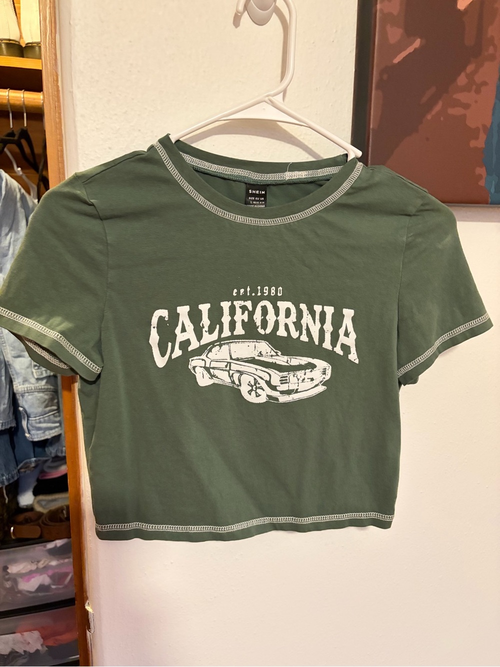 SHEIN Olive Green 'California' Graphic Crop Tee